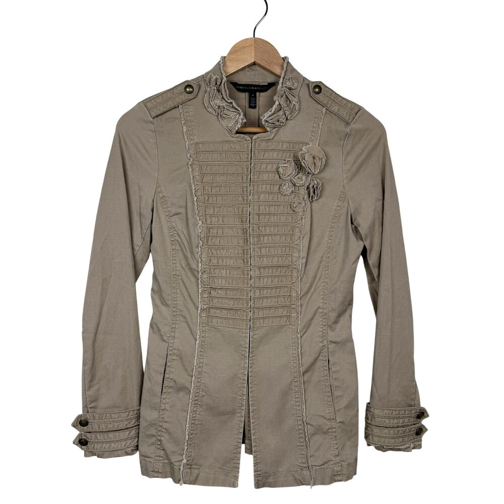 White House Black Market Military Napolean Band Jacket Cotton Blend Khaki Y2K 0